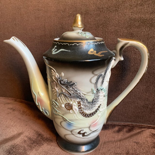Ceramic Antique Japanese Moriage Dragonware Hand-Painted Tea Pot by Fairytale China For Sale - Image 7 of 12