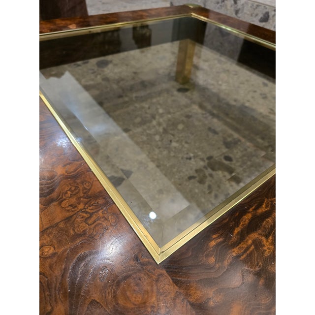 Brown Mid 20th Century Burl and Brass Coffee Table Attributed to Century Furniture For Sale - Image 8 of 12