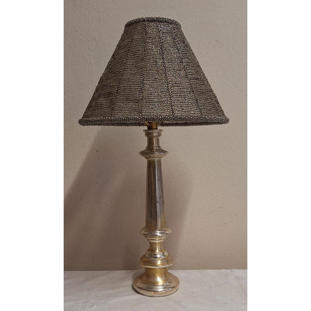 Vintage Metal Table Lamp with Glass Bead Shade, 1970s, in Very Good conditions. Designed 1970 to 1979 European Plug (up to...
