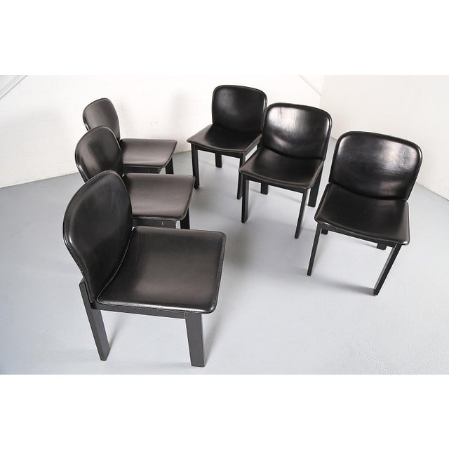 Wood & Black Leather Dining Chairs in the style of Afra & Tobia Scarpa, Set of 6 For Sale - Image 5 of 18