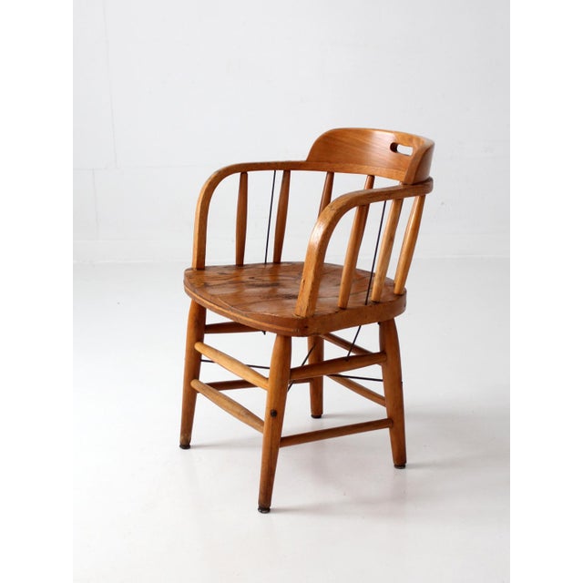 Brown Vintage Oak Captain's Chair For Sale - Image 8 of 17