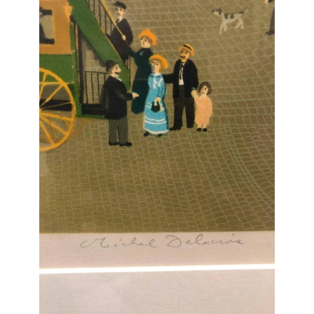 Folk Art Michel DelacroixHand signed Folk Art Naive lithograph on Arches paper Paris Evening Cafe Scene For Sale - Image 3 of 8