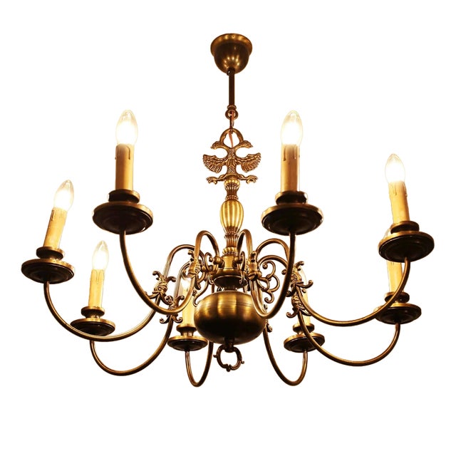 Flemish Brass 8-Armed Chandelier For Sale