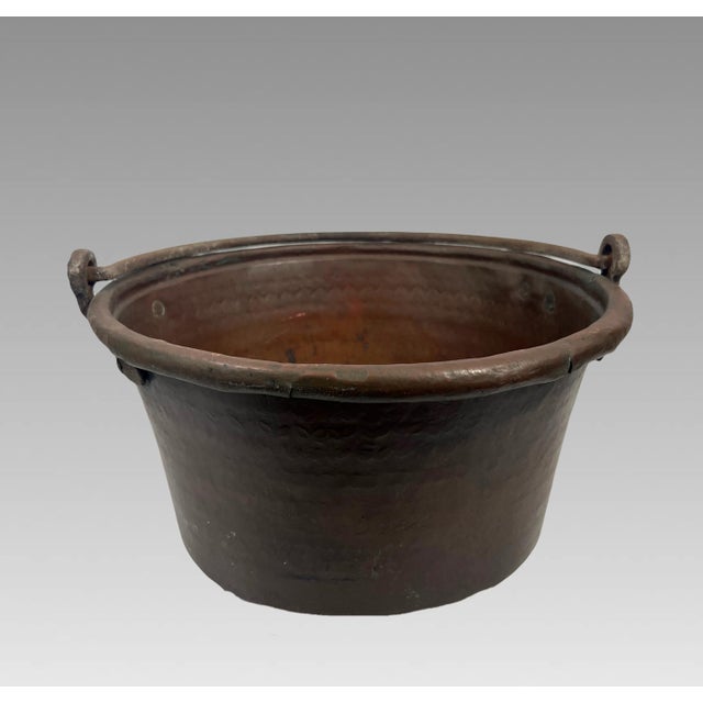 Late 19th Century Old Antique Persian Bucket, Cauldron or Pail, Hand Chased & Hammered With Cast Iron Handle, Roll Top For Sale - Image 5 of 12