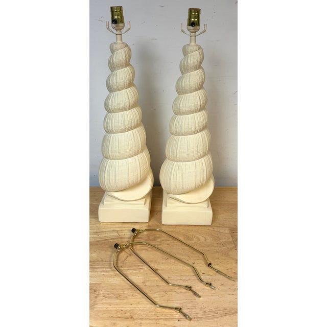 1980s Hollywood Regency Spiral Seashell Form Plaster Table Lamps - a Pair For Sale - Image 15 of 15