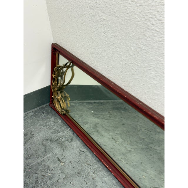 Asian Asian-Inspired Red + Gilt Botanical Wall Mirror, Vintage For Sale - Image 3 of 12