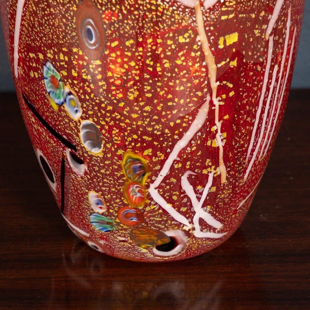 Glass Vintage Italian Hand Blown Red Glass Vase, Murano, 1980s For Sale - Image 7 of 8