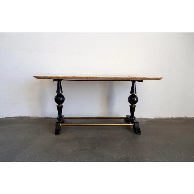 1950s Mid-Century Modern Coffee Table in Marble, Brass and Wood, Italy, 1950s For Sale - Image 5 of 8