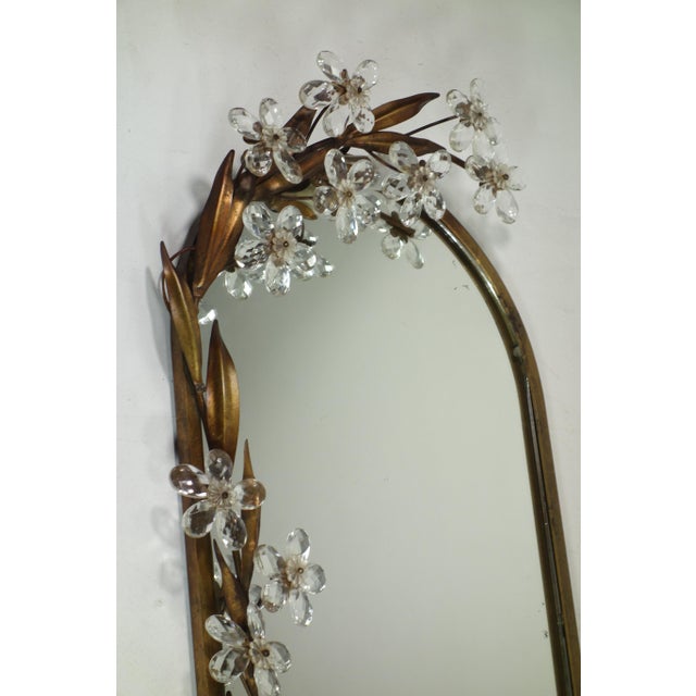 Italian Glass Flowers Gold Metal Mirror with Lamp from Banci, Firenze, 1970s For Sale - Image 10 of 12