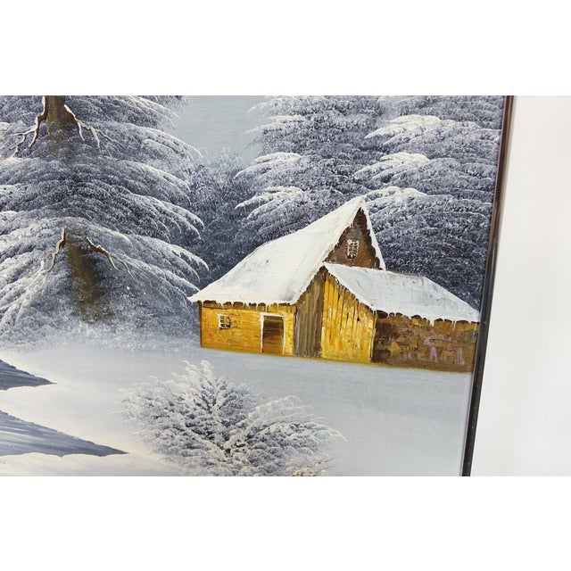 This enchanting winter landscape by the artist Barrister captures the serene majesty of nature blanketed in snow. Painted...