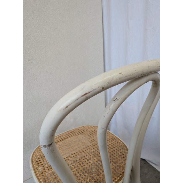 1970s Vintage Dining Chairs in White Wood with Cane Seats, 1970s, Set of 6 For Sale - Image 5 of 18