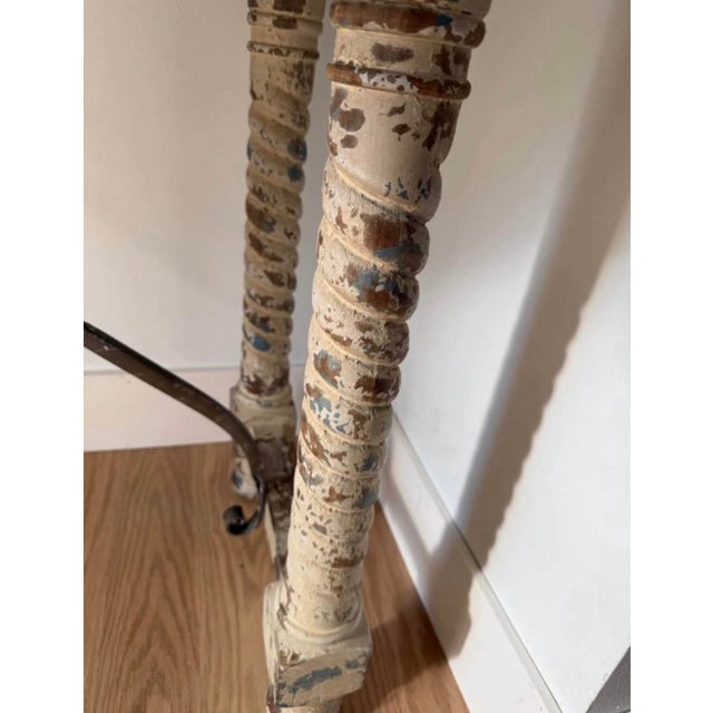 Farmhouse Mid 20th Century European Console Table With Turned Spindle Legs and Wrought Iron Stretcher For Sale - Image 3 of 7