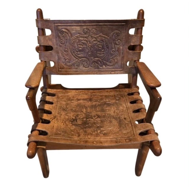 Mid-Century Modern Tooled Leather Sling / Safari Lounge Chair by Angel Pazmino, Ecuador, C. 1960s For Sale - Image 9 of 11