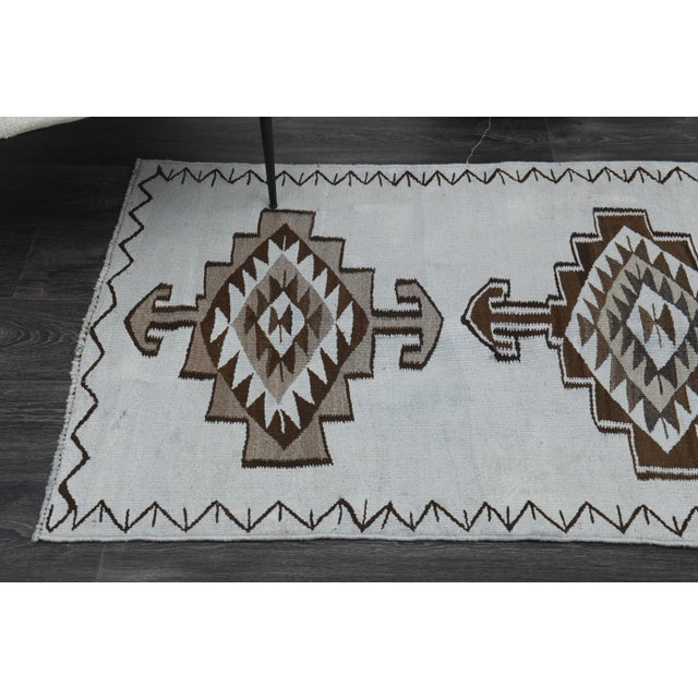 Blue 1970s Vintage Turkish Oushak Handmade Wool Cotton Blue Runner Rug For Sale - Image 8 of 11