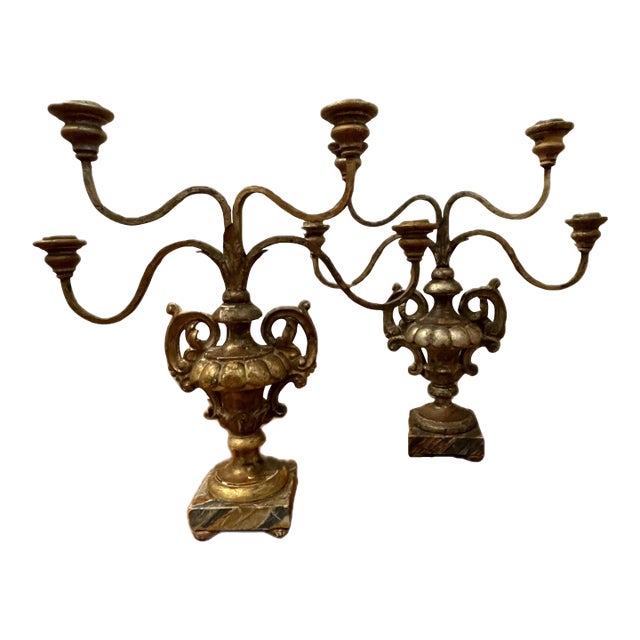 Pair of Antique Italian Polychrome Candelabra For Sale