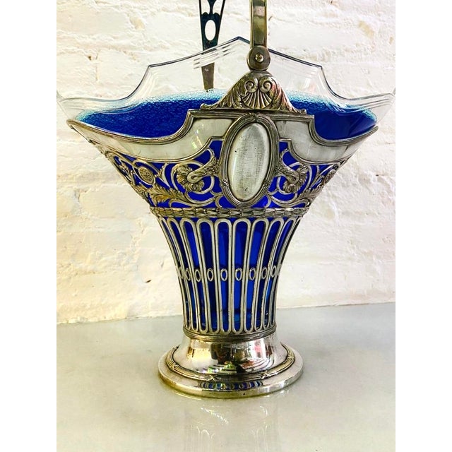 19thC European Silver Plate Glass Flower Basket For Sale - Image 16 of 18