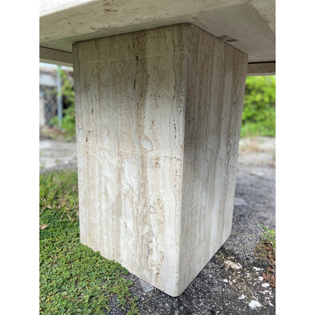 Alabaster Italian Travertine Side Table With Beveled Edge For Sale - Image 8 of 12