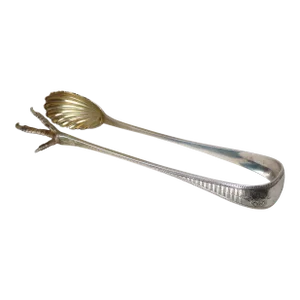 Large Circa 1850s George W. Webb Baltimore American Coin Silver Eagle Talon & Seashell Ice Tongs