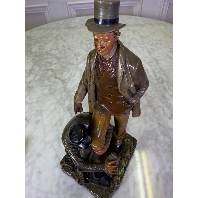 Victorian Antique 1900 Bernard Bloch Austrian Polychrome Terracotta Shoeshiner Sculpture For Sale - Image 3 of 8