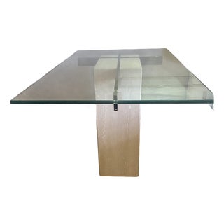 Vintage Travertine Base Glass Top Mid-Century Modern Side Table For Sale
