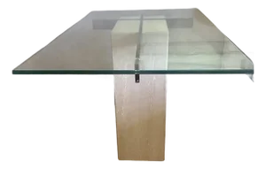 Vintage Travertine Base Glass Top Mid-Century Modern Side Table