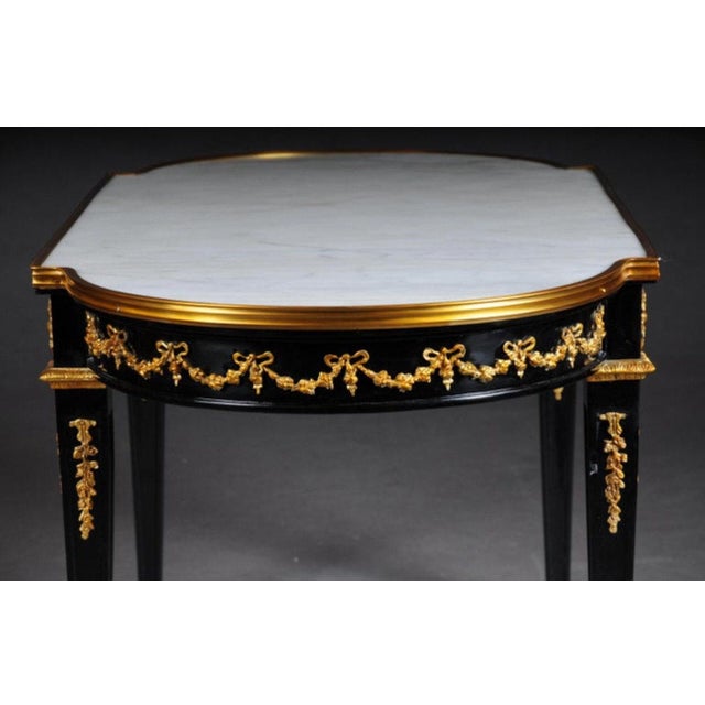 1960s Designer Couch Table in Louis XVI Black, White Marble For Sale - Image 9 of 10