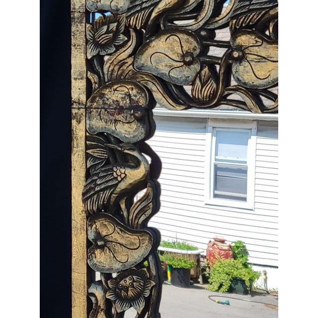 Gold 1950 Heavily Carved Hollywood Chinese With Birds Mirror New Glass. For Sale - Image 8 of 16