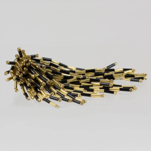 Waterfall Black and Gold Glass Beaded Dangle Clip Earrings For Sale In Atlanta - Image 6 of 8