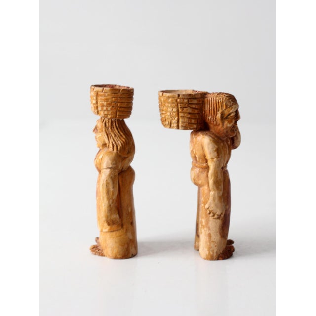 Wood Mid-Century Wood Folk Art Basket Carrying Figures For Sale - Image 7 of 10