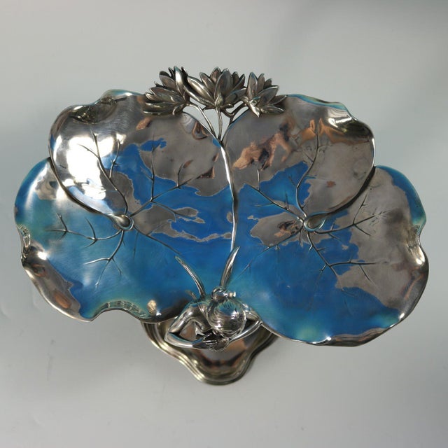 Art Nouveau WMF Fairy With Dove, Lily Visiting Card Tray For Sale - Image 6 of 11