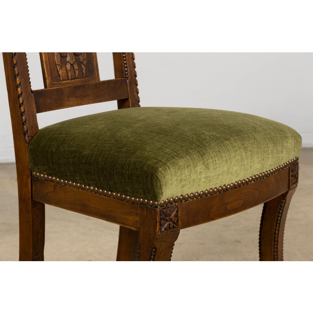 Set of 10 Mid-19th Century French Directoire Walnut Dining Chairs in Olive Green For Sale - Image 15 of 18