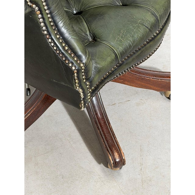 Chesterfield Director's Desk Chair in Green Leather For Sale - Image 6 of 10