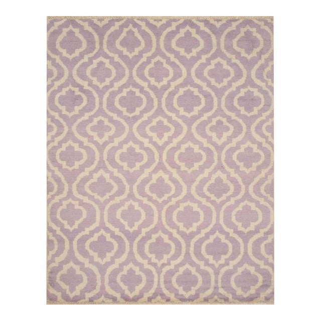 5x8 Purple Hand-Knotted Wool Ogee Lattice Geometric Modern Carpet Rug For Sale