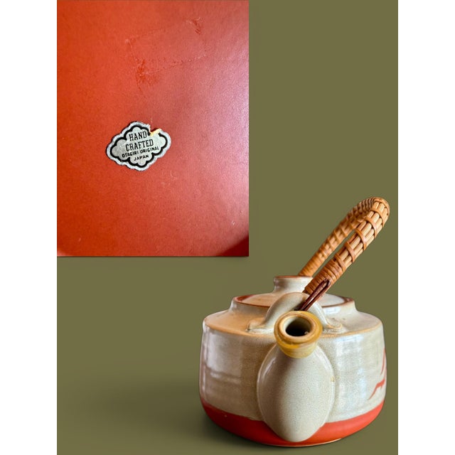 Vintage Mid-Century Modern Otagiri Japan Stoneware Seagull-Rattan Handle-Ceramic-Coastal Teapot For Sale - Image 6 of 11