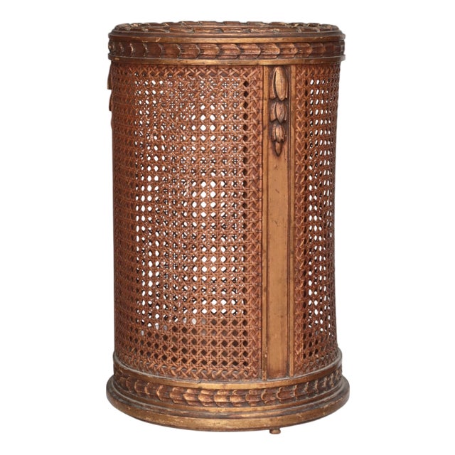 Art Deco Scandinavian Paper Basket in Gilded Wood & Rattan Cane, 1920s For Sale
