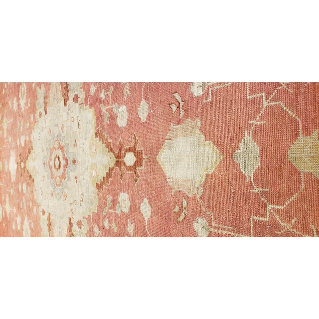 Antique Oushak Carpet, Handmade Turkish Oriental Rug, Beige, Coral, Soft Colors For Sale - Image 9 of 13