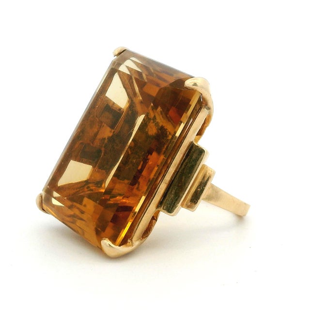 Metal Vintage FFF Emerald-Cut Citrine Ring in 14k Yellow Gold, Size 6.75 For Sale - Image 7 of 12