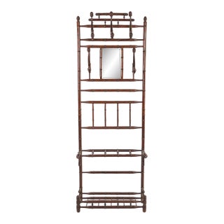 Victorian Belgian Wood Hall Tree With Beveled Mirror For Sale