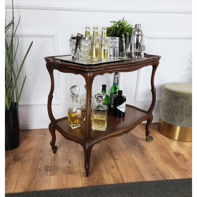 Mid-Century Italian Chippendale Wood Dry Bar Cabinet Liquor Cart, 1950s For Sale - Image 3 of 8