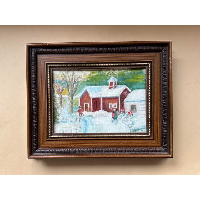 A charming framed winter scene. Marked Mary Chaffin 1980. Original frame.