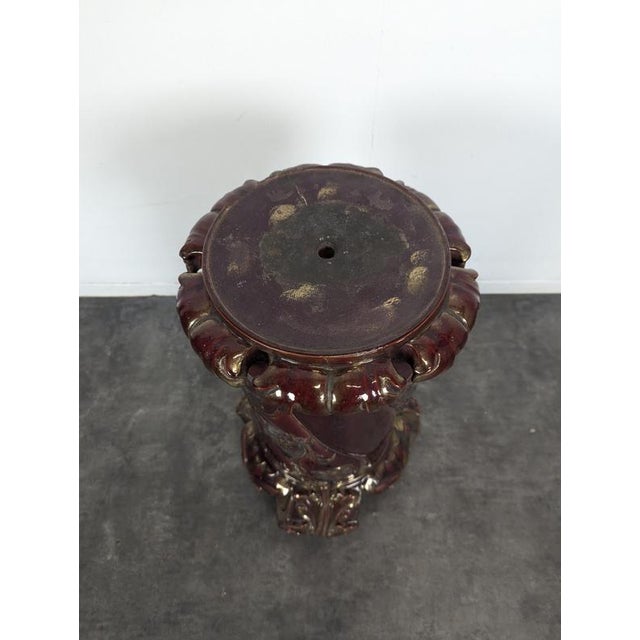 Bordeaux and Gold Glazed Ceramic Pedestal Column For Sale - Image 3 of 7
