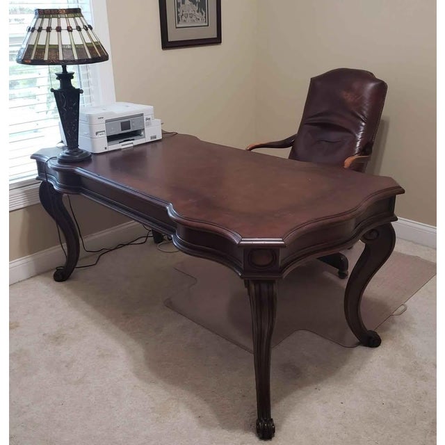 Hooker Seven Seas executive desk with a gold-embossed leather inlay writing surface. This desk is so beautifully-crafted,...