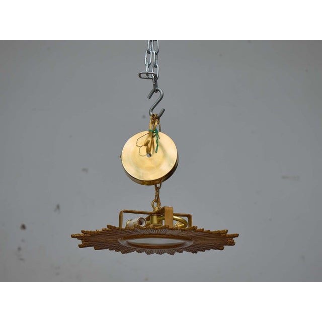 Mid 20th Century French Gilt Metal Flush Mount Sunburst Light Fixture, Rewired For Sale - Image 4 of 8