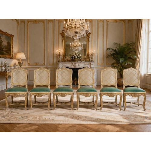 20th Century Louis XV Carved and Lacquered Wooden Chairs, Set of 6 For Sale - Image 4 of 12