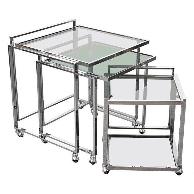 Mid-Century Italian Modern Chrome & Smoked Glass Nesting Tables, 1970s, Set of 3 For Sale - Image 14 of 14