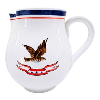 1970s Hand-Painted Italian Pottery Pitcher With Eagle Motif – Vintage Americana Jug For Sale