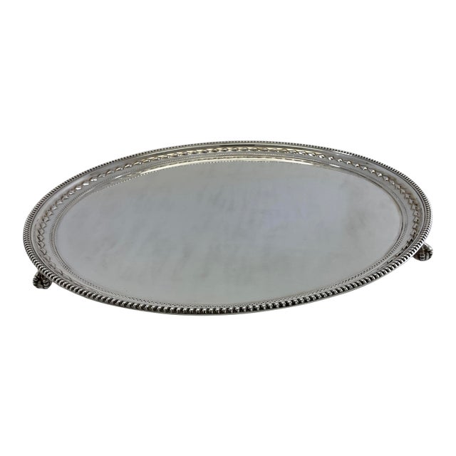 1980s Silver Wonderful Beaded Salver With Feet. For Sale
