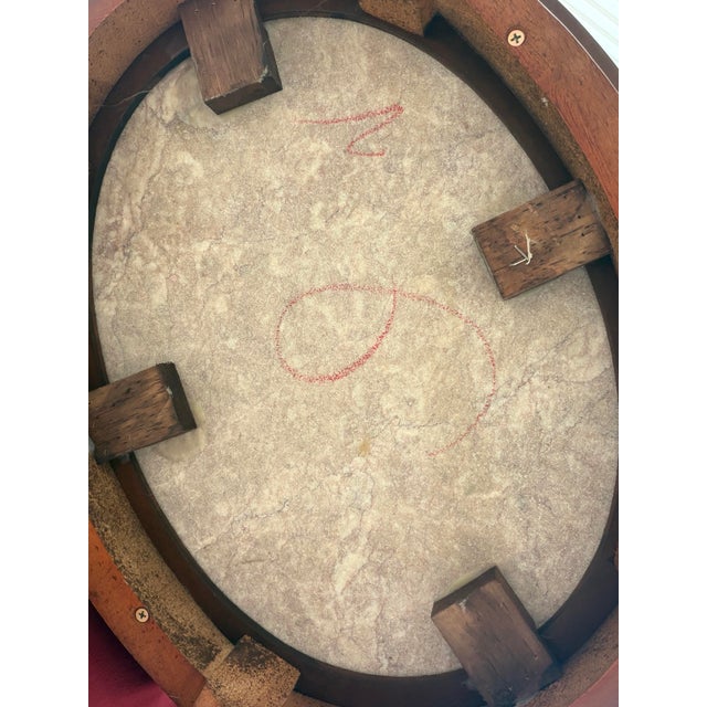 Vintage Louis XVI Style Oval Rose Marble-Top Carved Wood Side Table For Sale In Nashville - Image 6 of 6