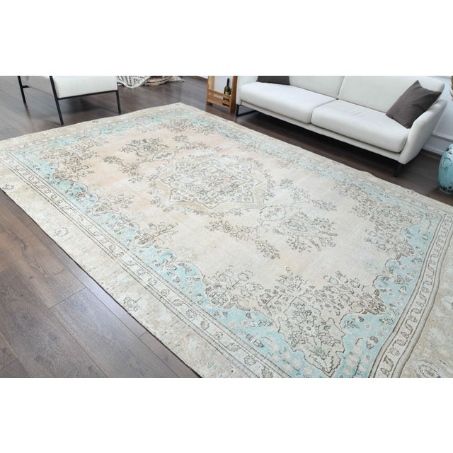 Beige 1970s Vintage Persian Handmade Wool Cotton Beıge Area Rug For Sale - Image 8 of 11