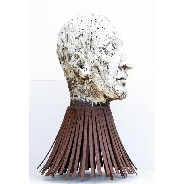 Óscar Aldonza Torres, Black Refractory Sculpture with White Smoked Glaze, Testa 16, 2019, Clay, Iron & Smoked Glass For Sale - Image 9 of 17